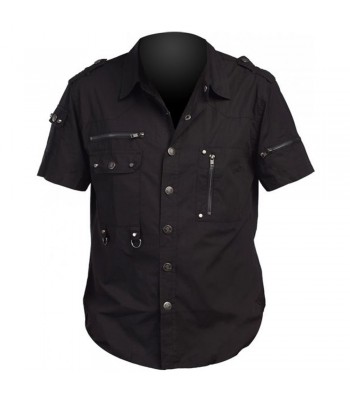 Men Gothic Shirt Half Sleeve Cotton Shirt Handmade Zips Style USA Shirt